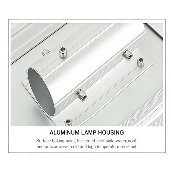 Aluminum lamp housing and heat sink detail of FNC series all-in-one solar street light with CCTV camera