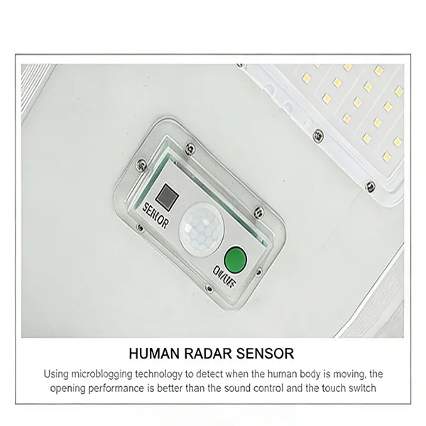 Close up of human radar sensor on FNC series integrated solar camera light for motion detection
