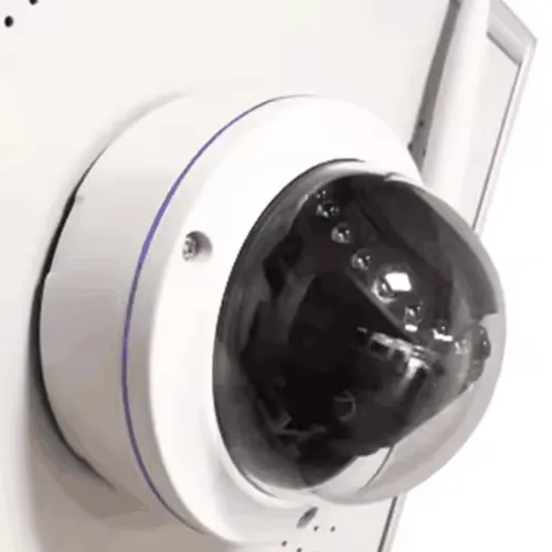 Close-up of the integrated camera module on an FNC solar street light