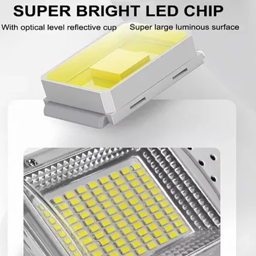 Primo piano di chip LED ad alta luminosità con cupole riflettenti ottiche e un'ampia superficie luminosa