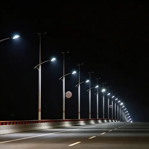 Lampioni a LED di Los Angeles che illuminano di notte un progetto stradale completato.