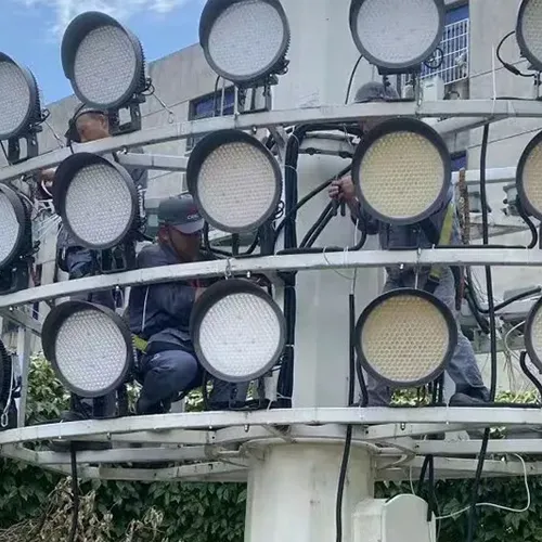 QC LED stadium lights installed on a project structure