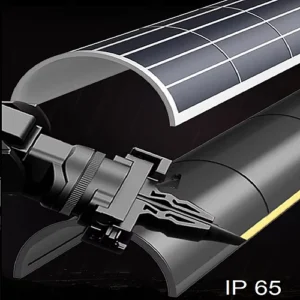 Close-up overview of the IP65 protection class waterproof and dustproof connectors used in VS series smart solar street lights.