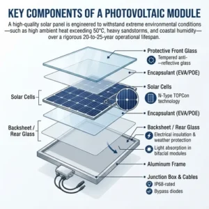 Key Components of a Photovoltaic Module A high-quality solar panel is engineered to withstand extreme environmental conditions such as high ambient heat exceeding