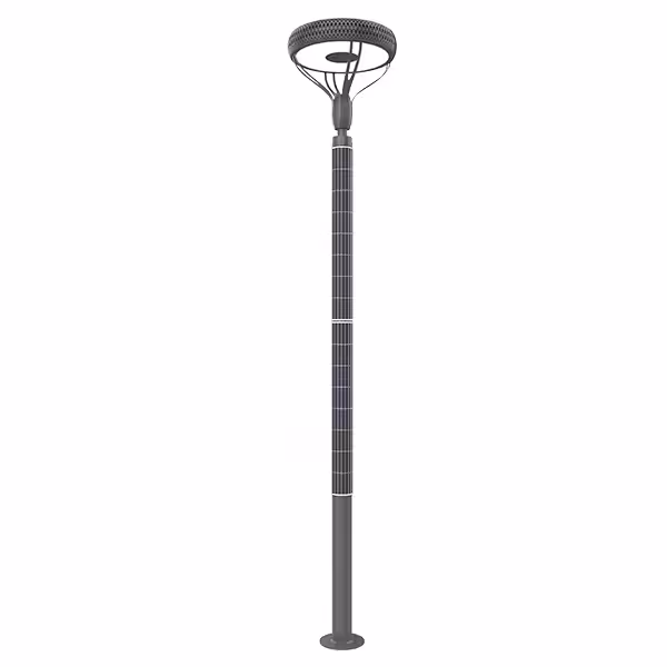 Sungreat Energy VS Series smart pole with cylindrical vertical solar panel and 360-degree ring LED light for garden and plaza lighting