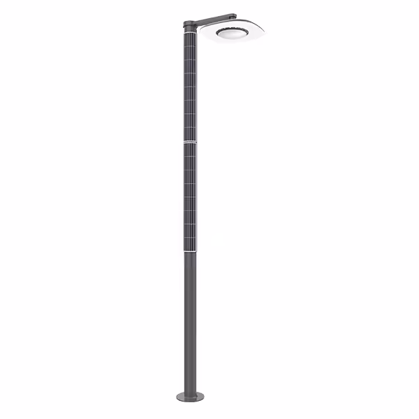 Sungreat Energy VS Series smart solar pole with vertical cylindrical panel and single-arm cantilever supporting a UFO-shaped LED head