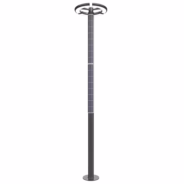 Sungreat Energy VS Series smart solar pole with vertical panel and top-mounted ring bracket for IoT sensors, cameras, or 5G expansion
