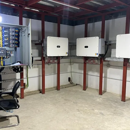 Completed solar street light installation illuminating a Saudi Aramco facility at night