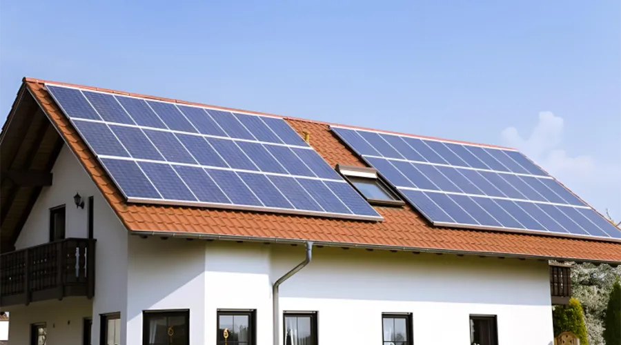 Installation de panneaux solaires photovoltaïques sur un toit de tuiles résidentiel à Riyad, en Arabie saoudite, par Sungreat Energy