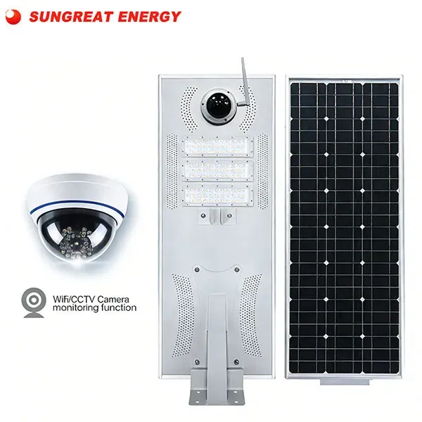 Sungreat Energy BKC Series integrated solar street light with WiFi 4G CCTV camera and solar panel