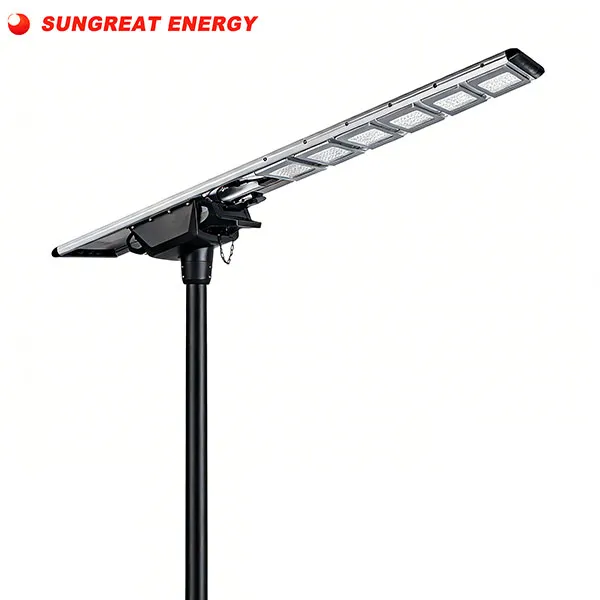 Sungreat Energy QH Series all-in-one solar street light with multi-module LED array and IoT smart control, 60W–250W high-power outdoor lighting