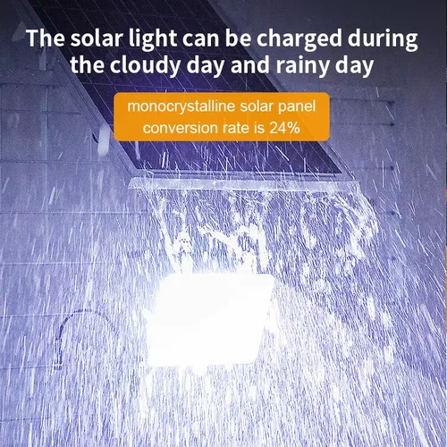 Projecteur solaire de la série FL fonctionnant et se rechargeant même par temps nuageux et pluvieux grâce à un panneau monocristallin à 24 %