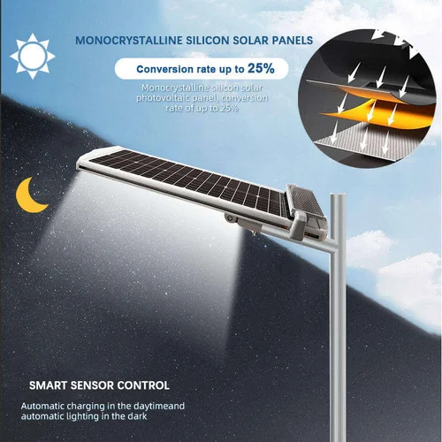 QS series integrated solar street light with monocrystalline panels and auto cleaning function
