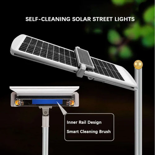 QS series self cleaning solar street light showing smart cleaning brush and inner rail design