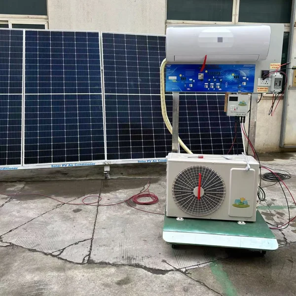 Sistema de ar condicionado solar com painéis fotovoltaicos, unidade de ar condicionado solar híbrida fora da rede para uso residencial e comercial.